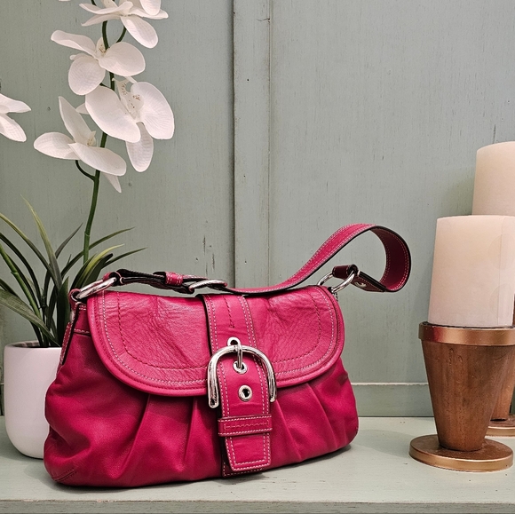 Vintage Coach Soho Pleated Leather Shoulder Bag Purse F15204 ( Red) - Picture 3 of 13